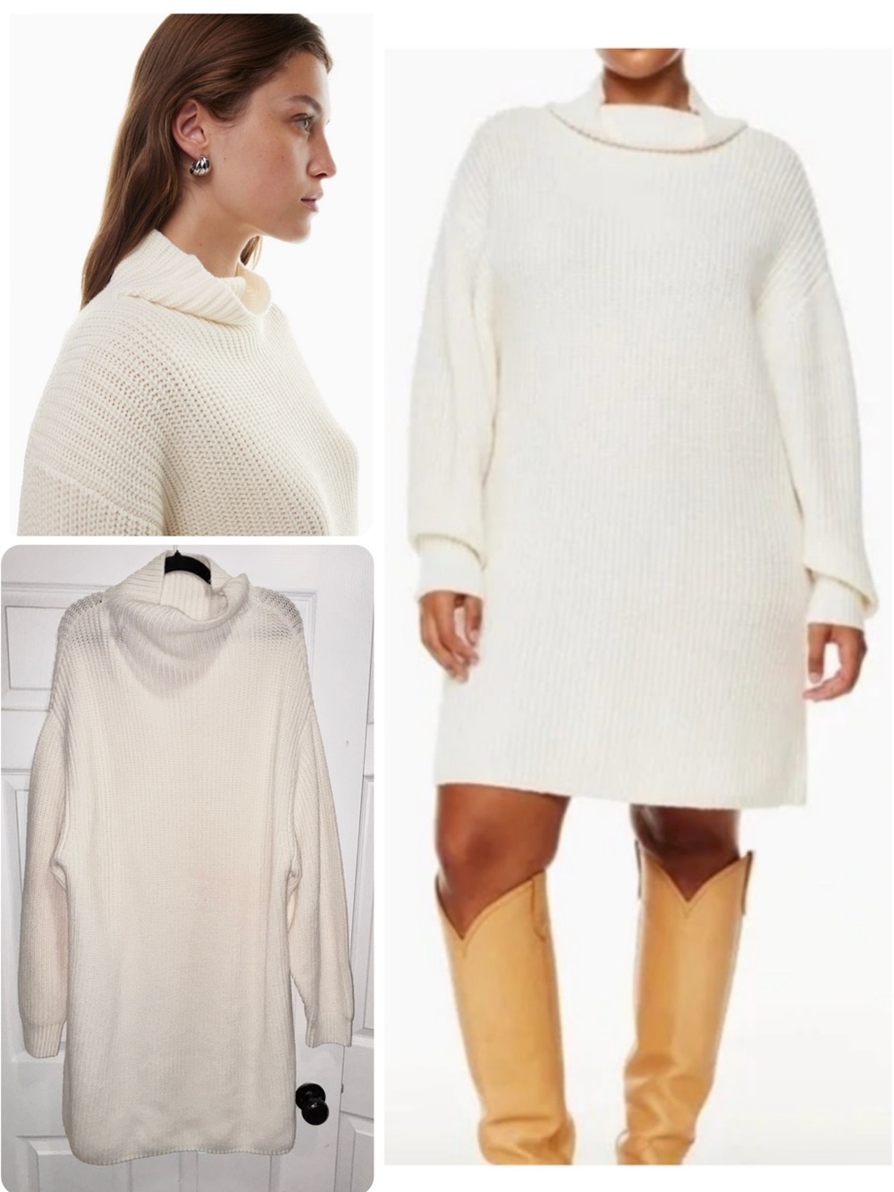 Aritzia Wilfred Merino Wool Montpellier Turtleneck Sweater Dress Light Birch 1X